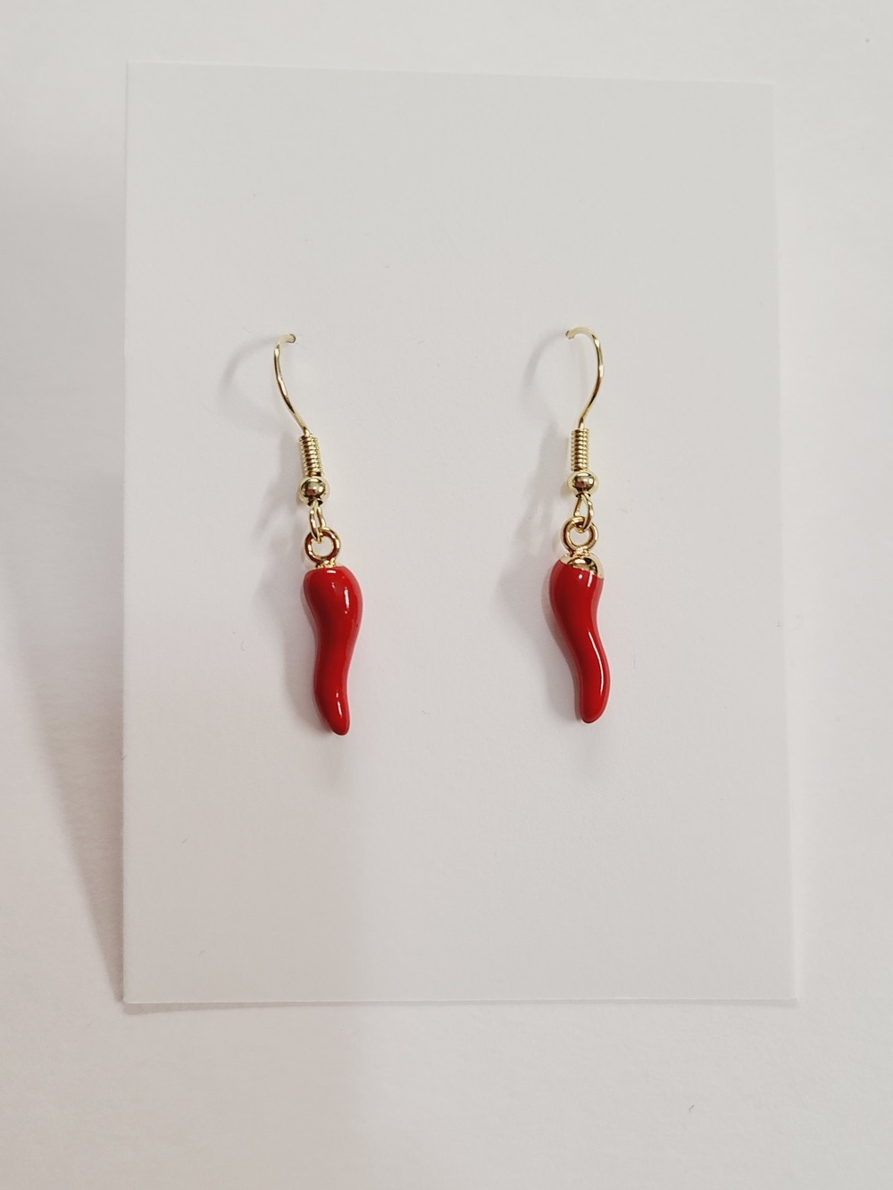 Gold Tone Red Chili Pepper Drop Earrings - Women Jewelry